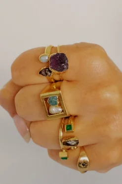 Dipua Anel Tuna Pérola Banhado a Ouro - Beleza Marinha e Estilo Duradouro