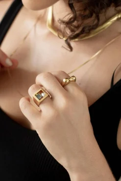 Dipua Anel Tuna Pérola Banhado a Ouro - Beleza Marinha e Estilo Duradouro