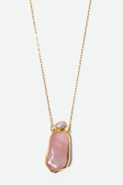Dipua Colar Quartzo Rosa e Pérola Banhado a - Delicadeza e Brilho Sutil